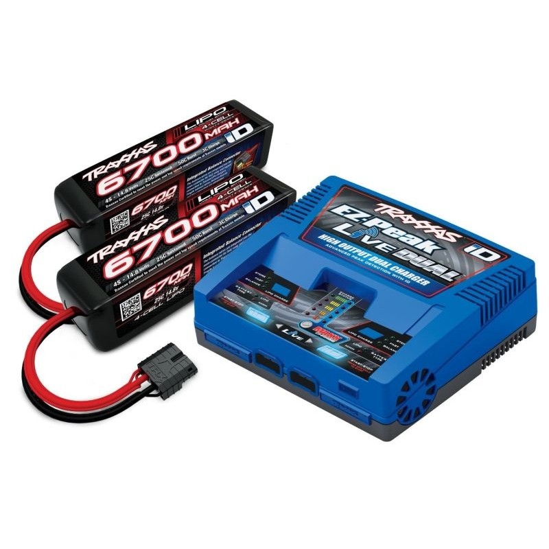 PACK CHARGEUR LIVE 2973 + 2 x LIPO 4S 6700MAH 2890X PRISE TRAXXAS